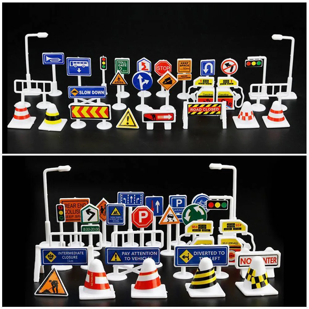 

28 Pcs Car Toy Accessories Traffic Road Signs Kids Children Play Learn Toy Game children's toys in small and exquisite 2021