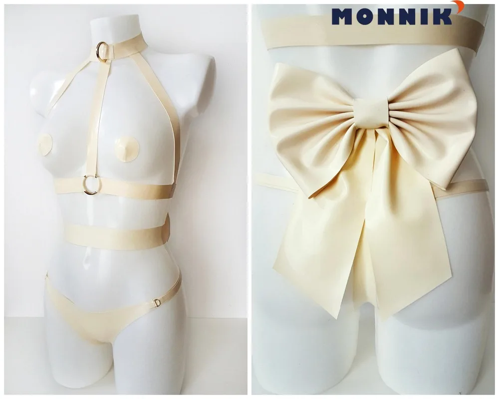 MONNIK latexPink и белый женский сексуальный латексный комплект нижнего белья с бантом |