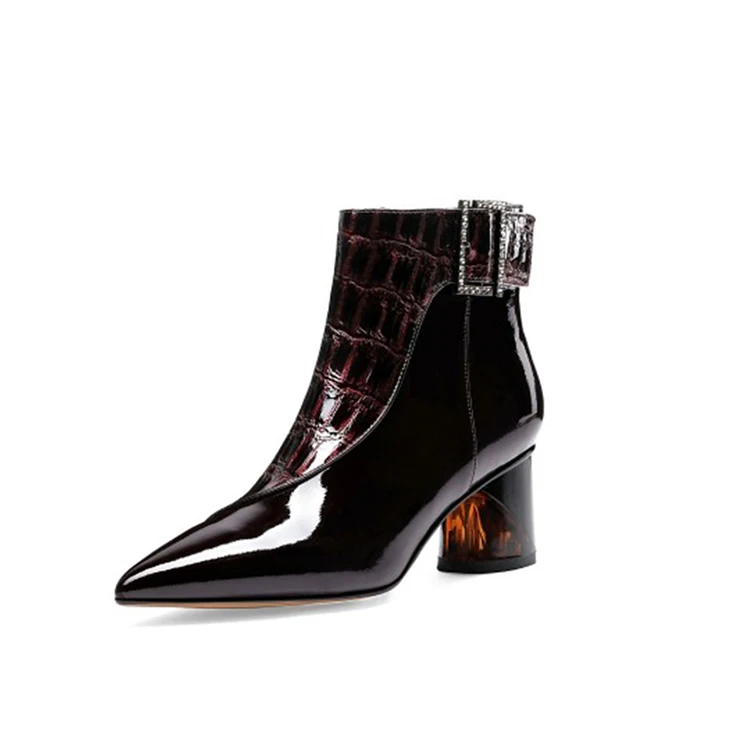 Женские ботильоны из коровьей кожи с острым носком на высоком каблуке|Женские
