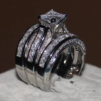 3 pcsset geometric cut zircon wedding rings fashion gold stacking crystal ring bridal jewelry for men women z3p796