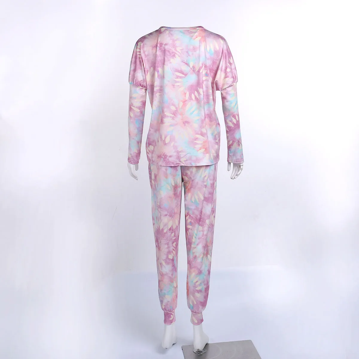 

Women's Casual 2 Piece Outfits, Fashion Print Long Sleeve Crewneck Pullover + Drawstring Pants Set Tracksuit