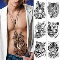 wild animal tiger temporary tattoo sticker for men women lion wolf fox waterproof fake henna owl flowers clock body art tatoo