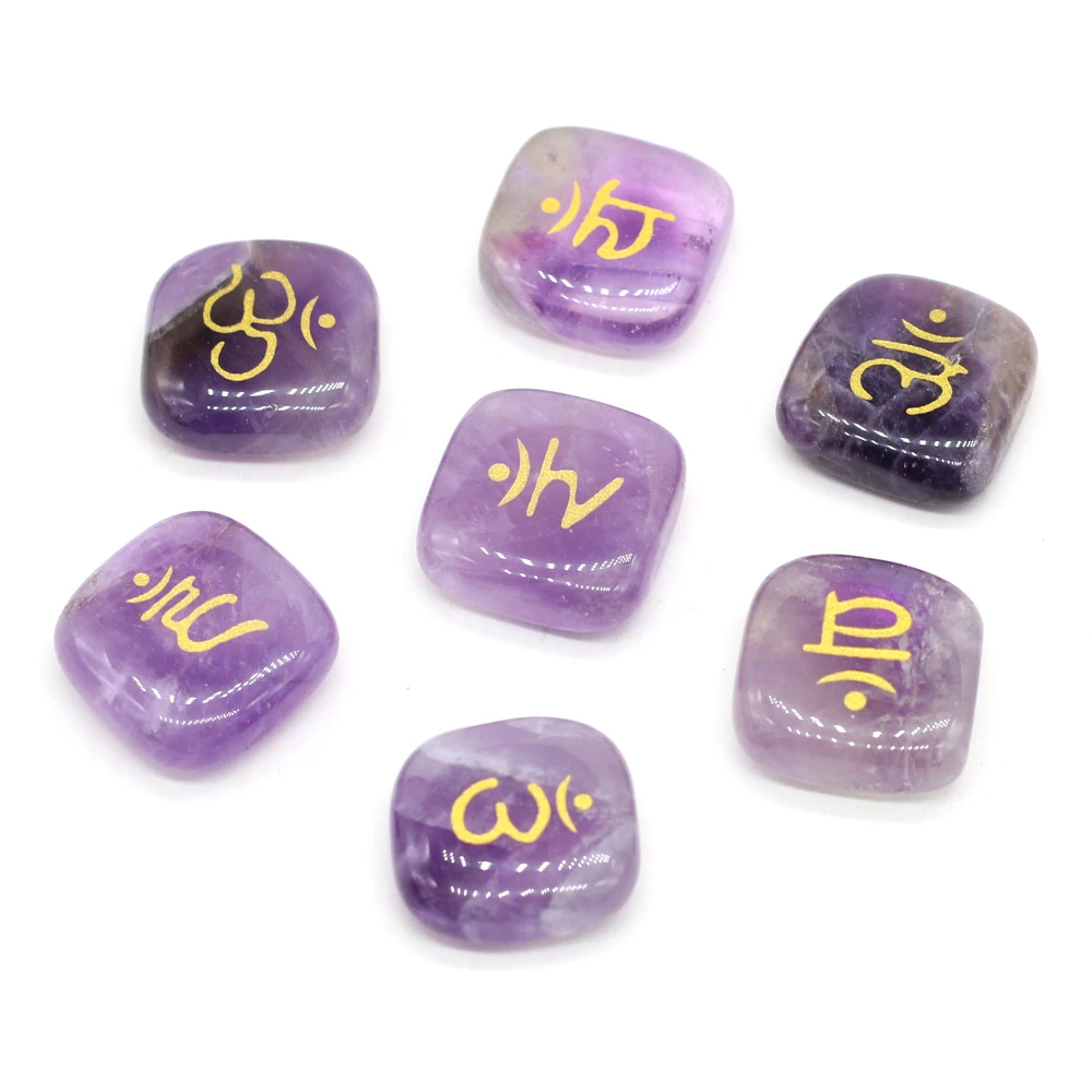 

7 шт. натуральный аметист гадания камень резной рунистый квадратный кристалл рейки фэн-шуй украшение для дома ремесла костюм