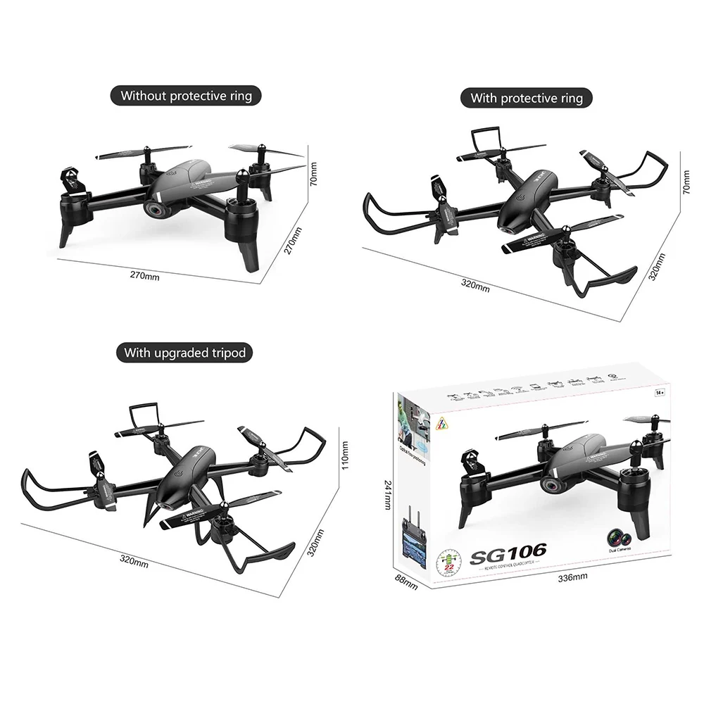 SG106 RC Drone Smart Quadcopter 1080P Dual Camera Real time Wide Angle Optical Aircraft Positioning Flow Helicopter Toys Kid | Электроника