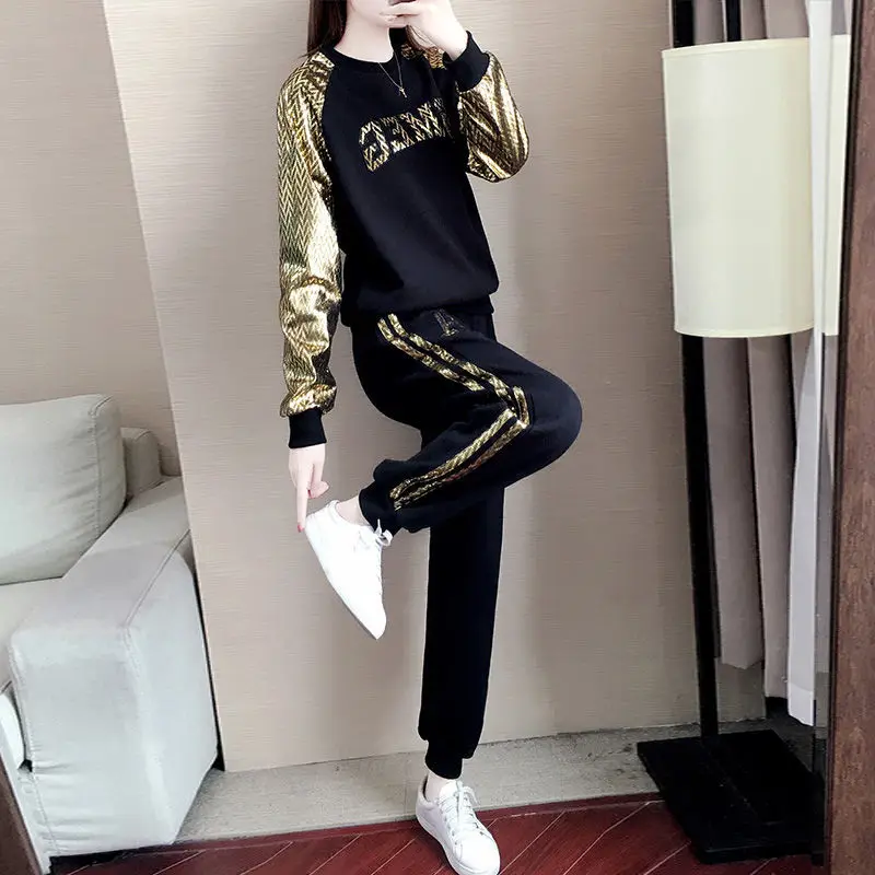 

spring and Autumn New Long-Sleeved Sports Suit Female Fashion Trending Slimming Sweatshirt Casual Two-Piece Suit Trendy Style