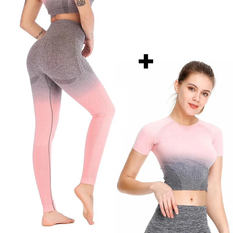 Pink Suit Бесшовные спортивные рубашки для женщин тренажерный зал Йога Топ тренировки фитнес рукав футболки укороченный топ тренировки бег спортивная одежда - Цвет: Pink Suit