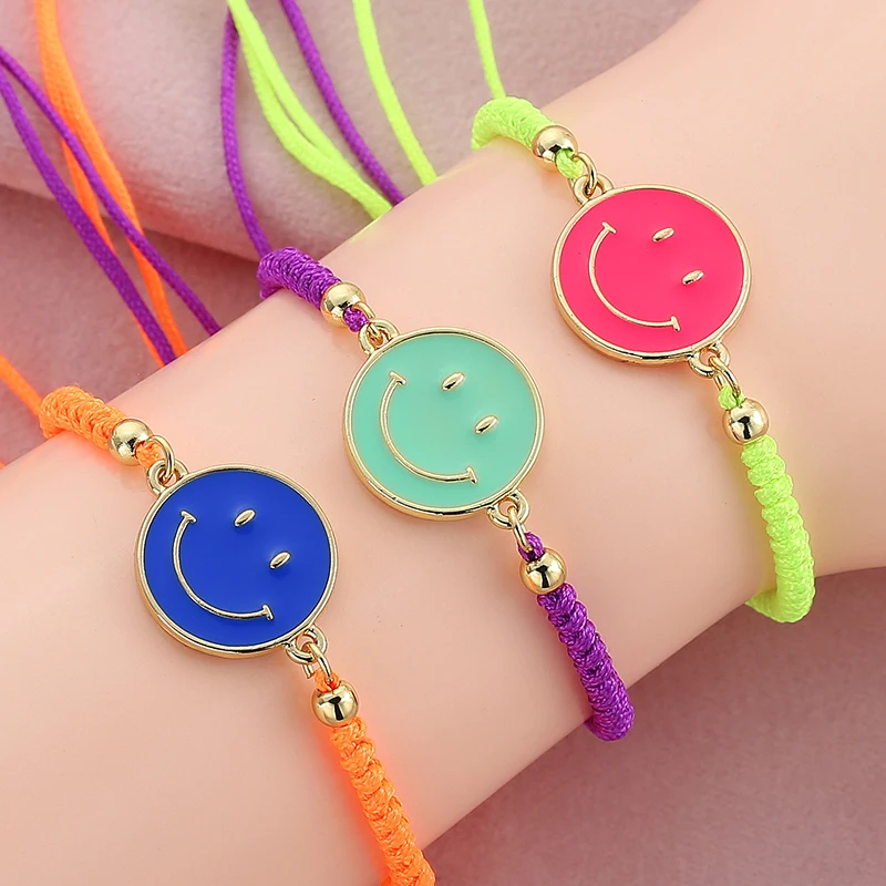Hot INS Colorful smile rainbow Weave bracelet for Women fluorescent Quality Fashion Adjustable children's couple gift