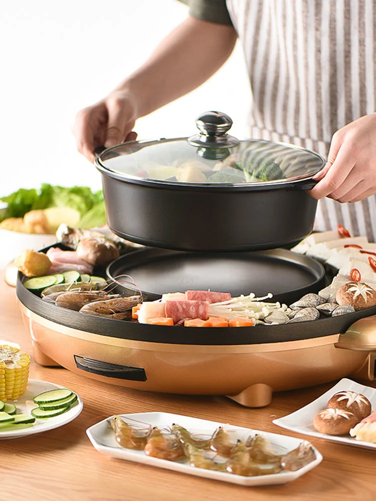 

Barbecue Hot Pot BBQ Electric Oven Machine Non-stick Smoke-free Multi-function Roast Dish Roast Soup Pan Chafingdish 220V