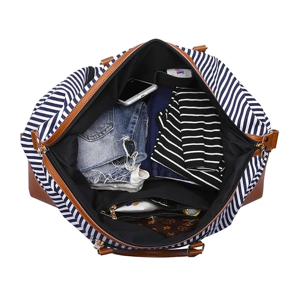GNWXY Canvas Retro Simple Stripe High Capacity Travel Bag Weekend Overnight Bag Multifunctional Casual Handbag Dropshipping