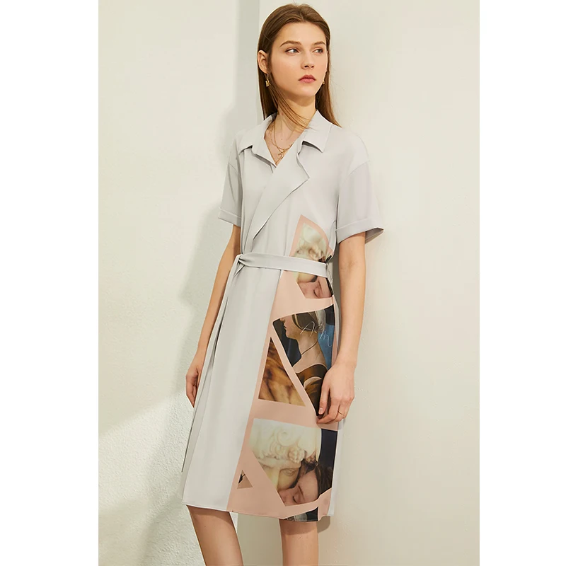 Весна-лето 2020 Женское Платье До Колена с отворотом и высокой талией повседневное