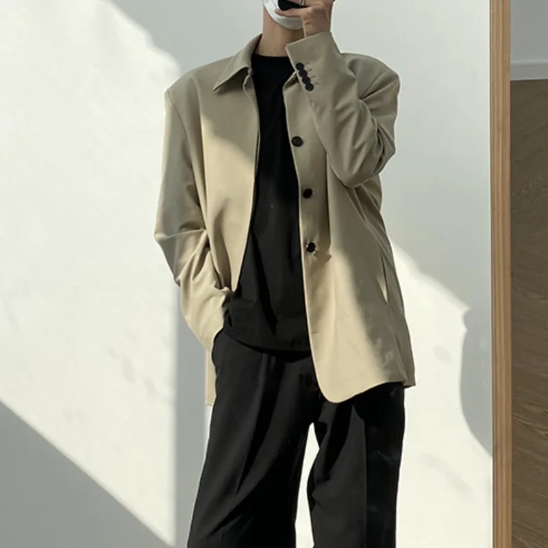 

IEFB Men's Clothing High Quality Chinese Tunic Lapel Causal Long Sleeeve Black Blazer Single Breasted Korean Suit Coat 9Y6610
