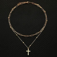catholic stainless steel cross christian religious necklace for women ankh pendant necklace double layer chain choker collier