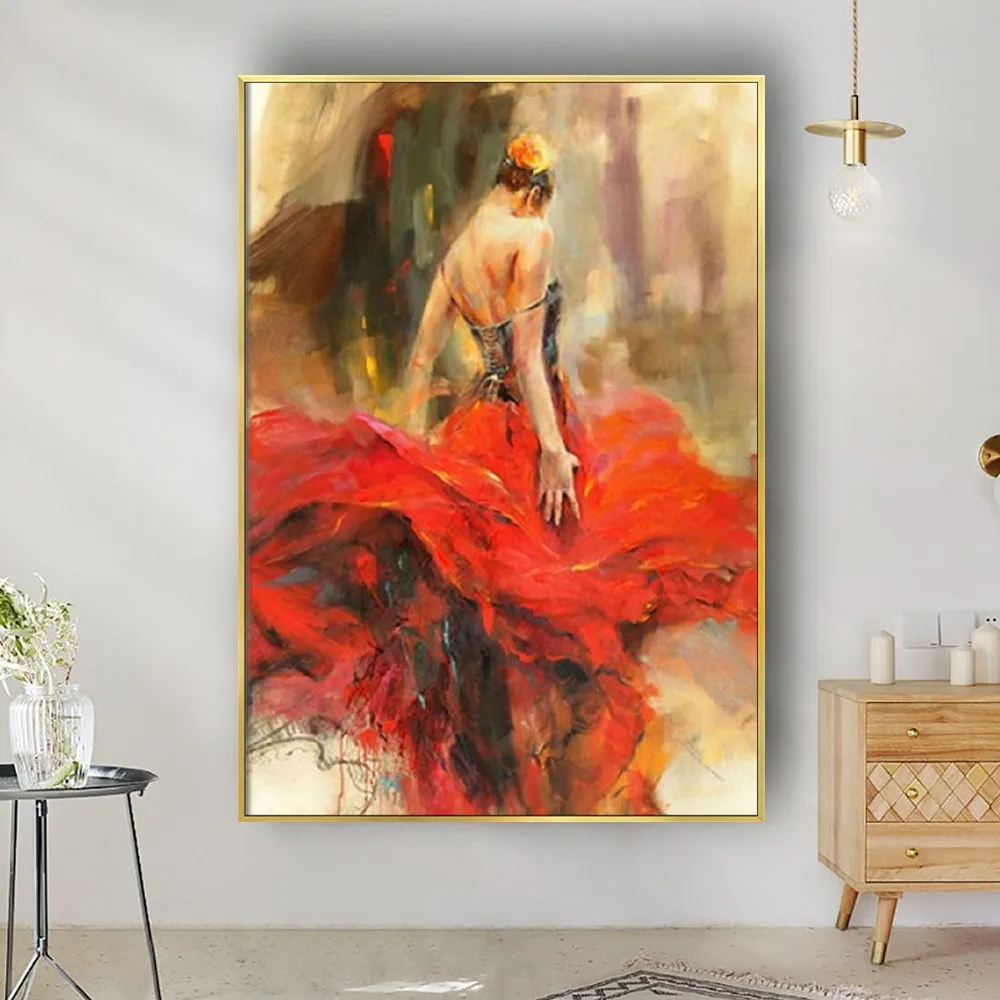 

100% Hand-painted oil painting modern famous ballet abstract passionate fiery dance art living room home decor canvas painting