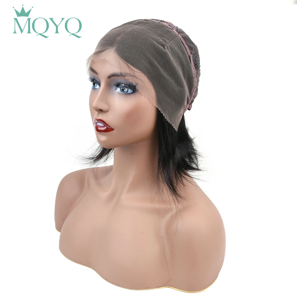MQYQ короткий боб парики 13*4 Кружева Фронтальные парики малазийские не Реми прямые Кружева Фронтальные человеческие волосы парики с детскими волосами натуральный цвет