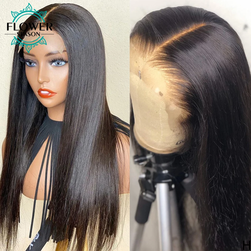

5x5 Silk Emulation Scalp Top Straight Lace Front Human Hair Wigs Remy Brazilian 150% With Baby Hair Pre Plucked FlowerSeason