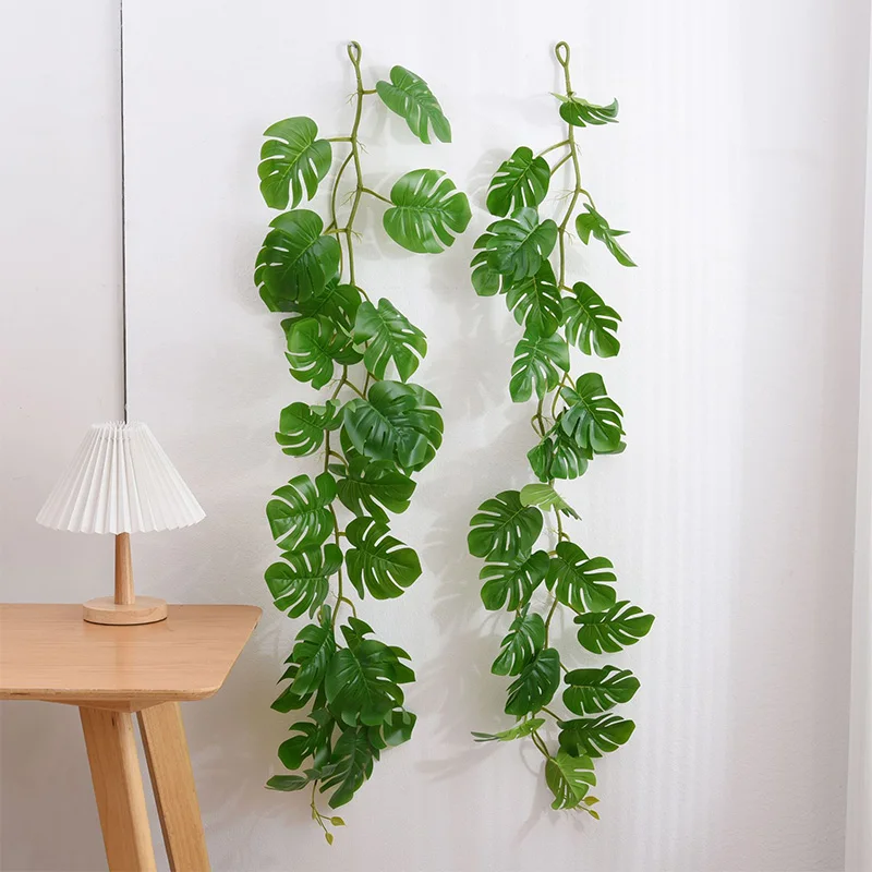 120cm Tropical Palm Leaves Artificial Plastic Plants Garland Wall Hanging Big Monstera for Home Garden Living Room Ceiling Decor