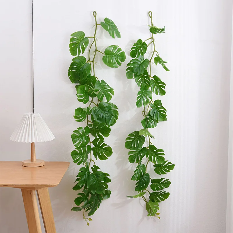 

120cm Tropical Palm Leaves Artificial Plastic Plants Garland Wall Hanging Big Monstera for Home Garden Living Room Ceiling Decor