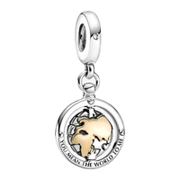 fit original pan charms bracelet women golden world map globe pendant you mean the world to me beads for bijoux making accessory