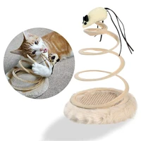 interactive cat toy cat plush toy with spiral spring plate and funny mouse interactive steel spring rotating cat creative toy