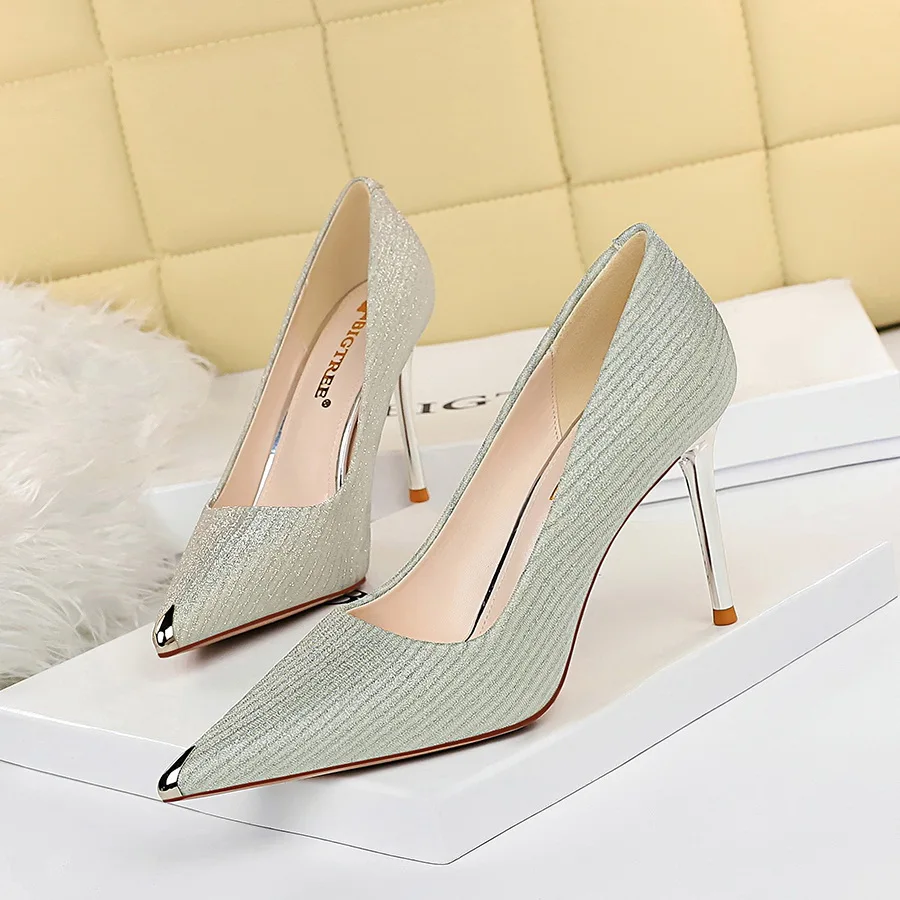 

Wedding heel Pumps Women Pointed Toe glitter slides sexy High Heels Shoes Slip on shoes fashion shallow pump Zapatos De Mujer