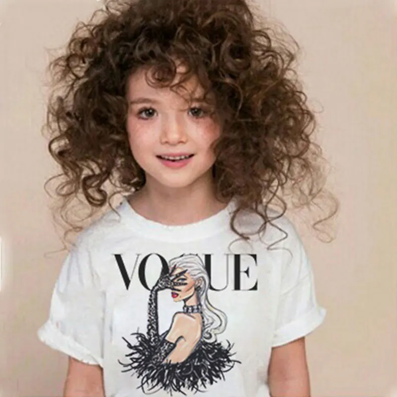 Kawaii VOGUE/рубашки для девочек с принтом принцессы; Harajuku; модные топы для девочек; повседневные футболки для девочек с героями мультфильмов; Детские футболки с круглым вырезом и короткими рукавами