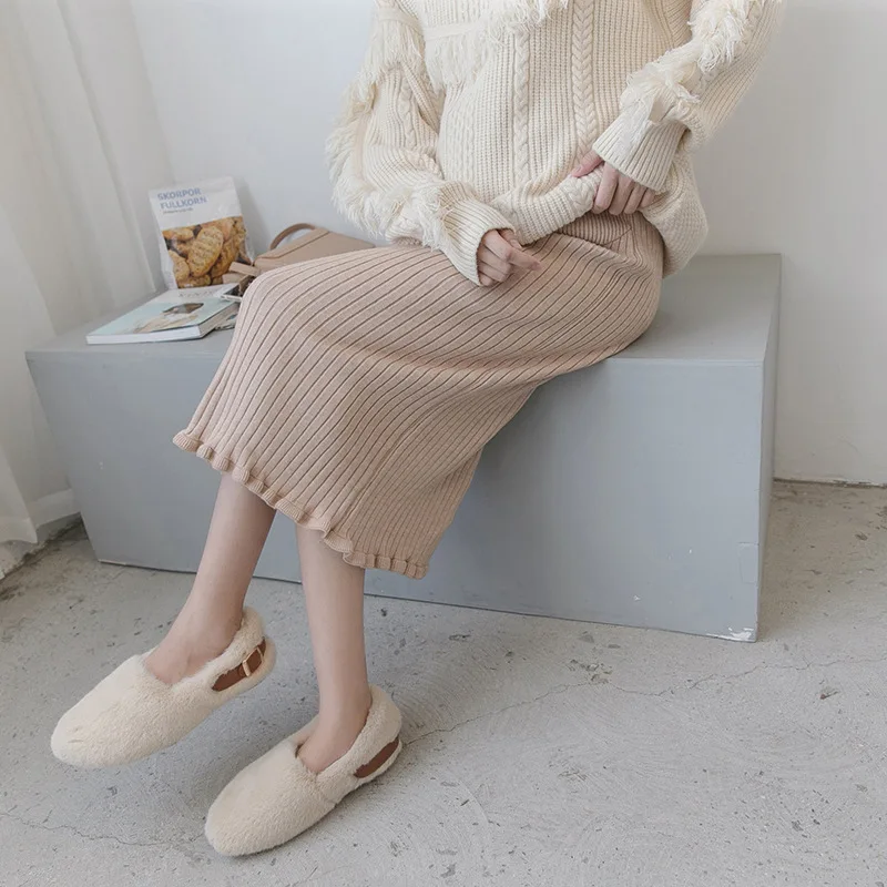 

Maternity Skirts Long Pregnancy clothes Drawstring woolen short Support Belt Thickening knitted Skirt Slim Fit pregnant women