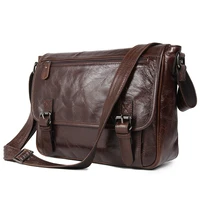 genuine leather mens briefcase vintage cow leather business computer bag messenger bags man shoulder bag postman male