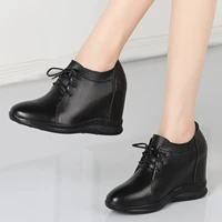 spring autumn genuine leather womens fashion casual sport wedges high heels black white female pumps shoes large size e0002