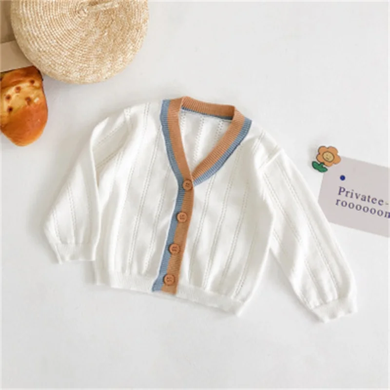 

2021 new men's and women's baby hit color hollow cardigan sunscreen air-conditioning shirt clothing long-sleeved knit