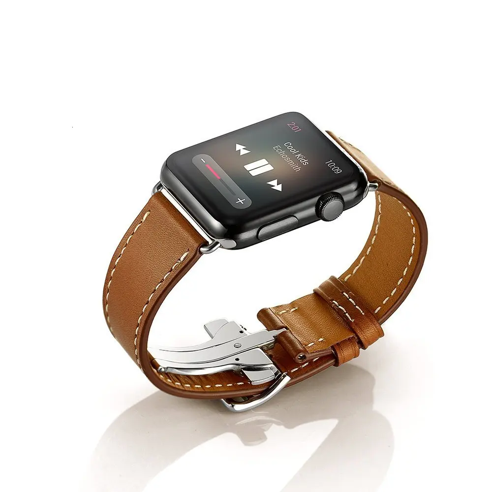 Ремешок из натуральной кожи для Apple Watch 44 мм Double Tour 42 мм 40 мм для iwatch Series 5 4 3 2 кожаный ремешок 38 мм женский браслет