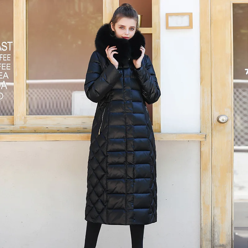 Женский пуховик зима 2019 воротник из лисьего меха высокое качество роскошный с