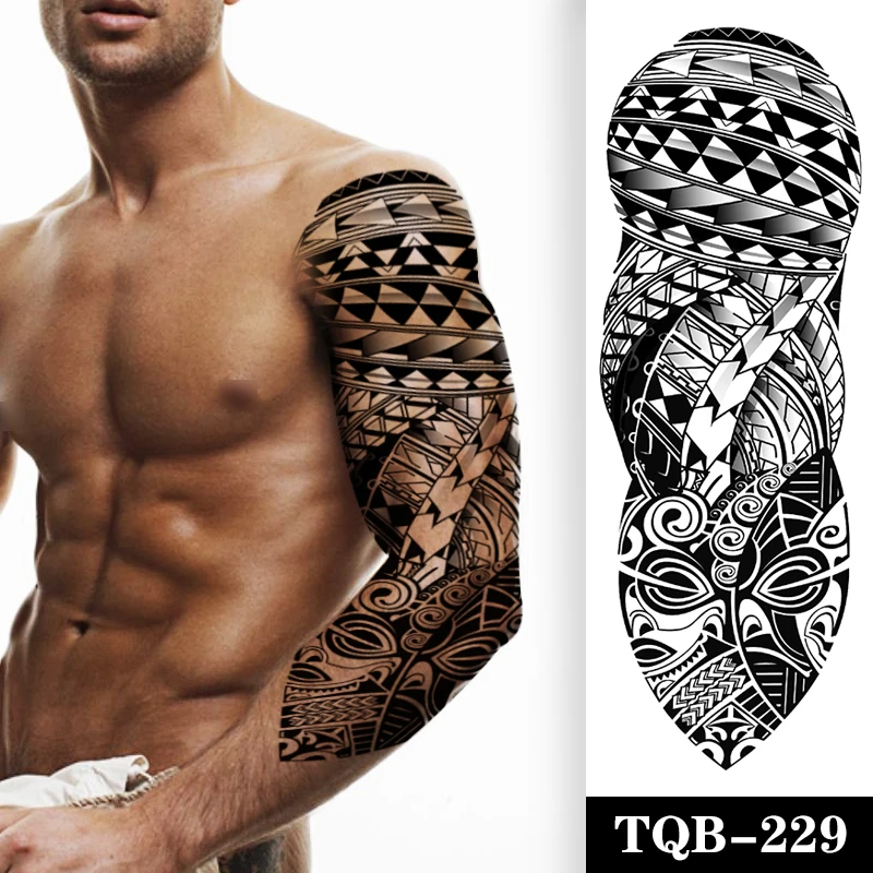 

Waterproof Temporary Tattoo Sticker Sanskrit Geometric Full Arm Large Size Sleeve Tatoo Fake Tatto Flash Tattoos for Men Women