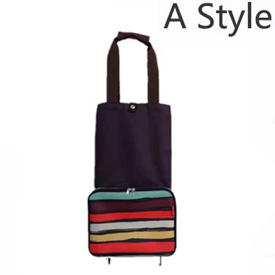 A StylePurple stripe Портативная женская сумка для покупок, большая покупка, сумки на колесиках для овощей, складные сумки для покупок - Цвет: A StylePurple stripe