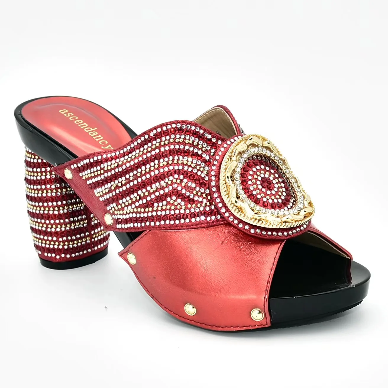 

New African Red Wedding Shoes Decorated With Rhinestone Luxery Shoes Women Open Toe Shoes Slip On Italian High-heeled Shoes 2615
