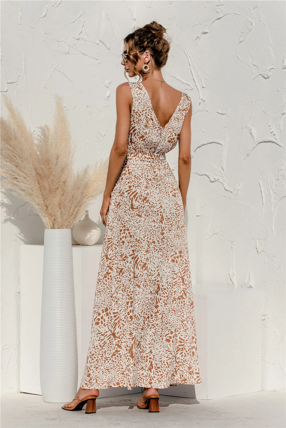 

Boho Dresses for Women Summer 2021 Vintage Leopard Print Dress Beach Casual Sleeveless V-neck Lace-up Dress Vestidos De Mujer