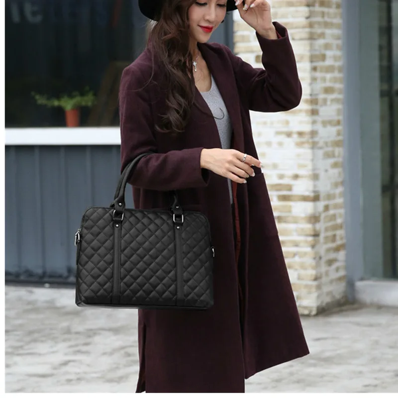 volasss black luxury womens handbags genuine leather business briefcase bags designer women handbag female office 14 laptop bag free global shipping