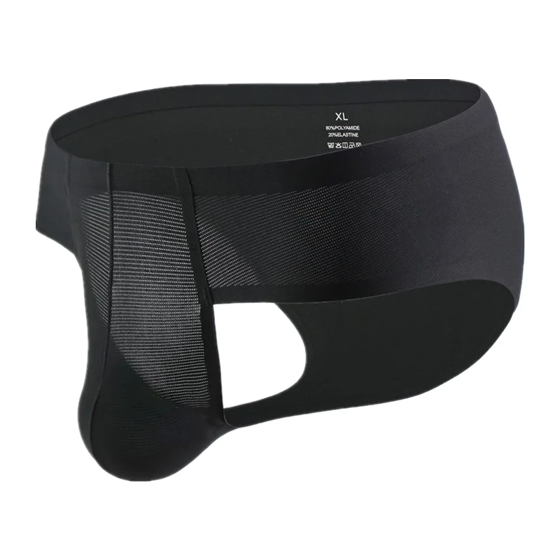 

Сексуальное мужское нижнее белье, трусы-брифы, бикини, однотонные сетчатые трусы из ледяного шелка, мужские Бесшовные трусы с низкой посадк...