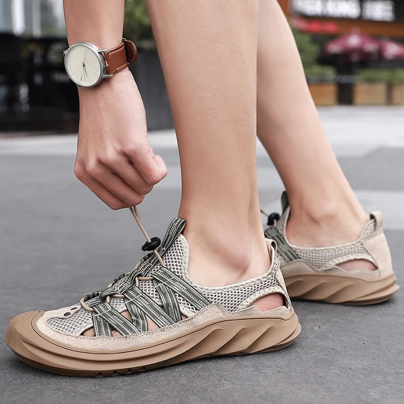 

SEGGNICE Summer Mens Beach Leather Sandals Casual Hole Sandals Outdoor Sports Male Summer Breathable Shoes Large Size 38-48