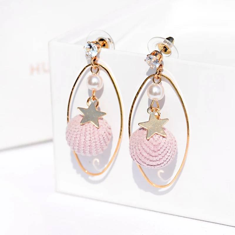 Модные женские серьги-Помпоны с красными помпонами 2019 золотые овальные и