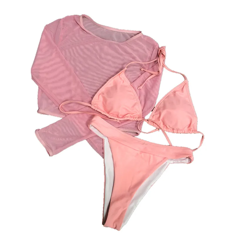 

3PCS Womens Bikini+Cover Up Set Push up Padded Swimwear Swimsuit Bathing Suit Three Piece Suits Long Sleeve Cover Up Biquini New