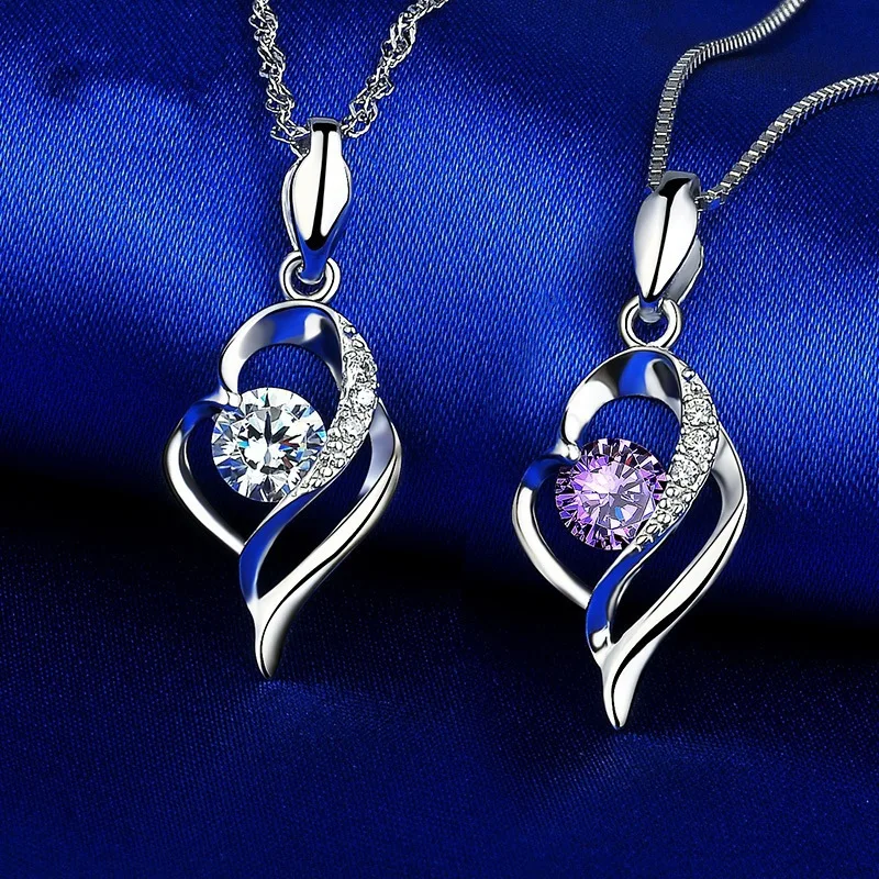 

Korean style silver necklace female love heart diamond clavicle chain fashion heart-shaped silver pendant