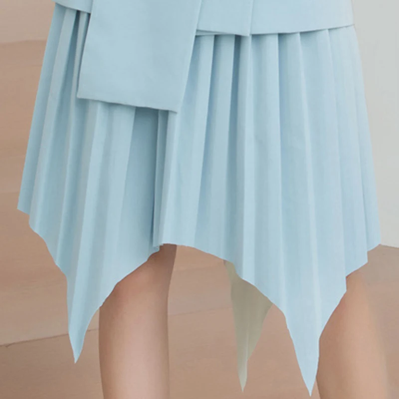 

TWOTWINSTYLE Elegant Fold Pleated Skirt With Suit Notched Long Sleeve Top High Waist Irregular Mini Skirts Women's Suits Stylish