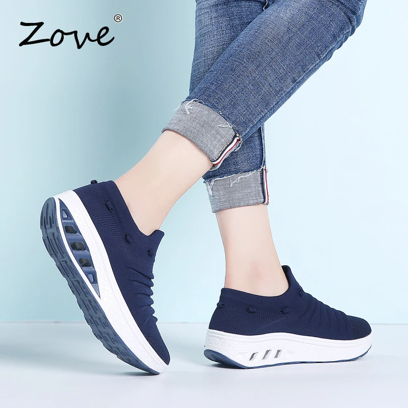 Женские кроссовки на плоской подошве ZOVE слипоны платформе дышащие сетчатые