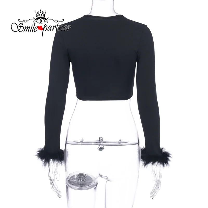 

Smile Women Feather Spring Autumn New Fashion Shirts Criss Sexy Slim Blouse V-Neck Pink Black Solid Tops Wear A2104135