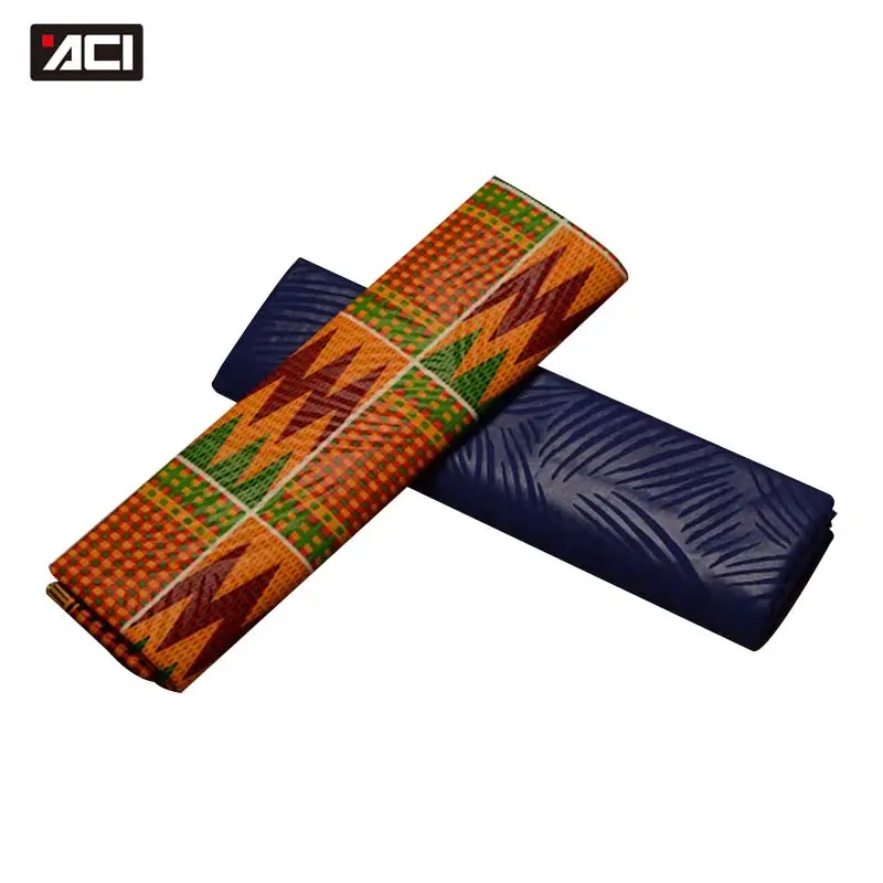 ACI Горячая Анкара ткань Африканский настоящий воск принт Гана Kente Ткань 2 ярдов+ 2 ярдов тиснение африканская ткань Анкара простое окрашивание - Цвет: 19070015