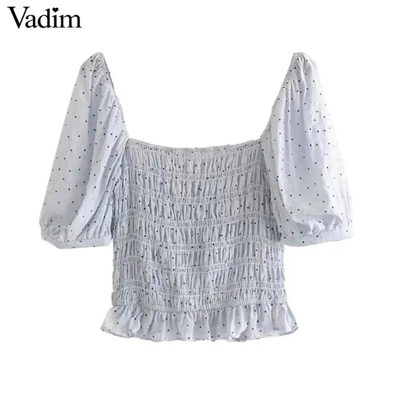 Vadim Женская стильная короткая блуза в горошек с квадратным воротником эластичный