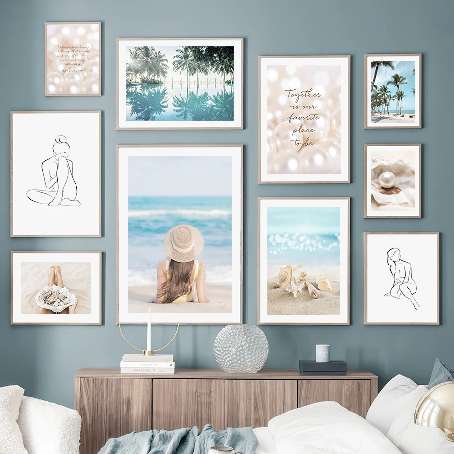 

Blue Sunny Beach Pearl Shell Ins Marbling Wall Art Canvas Painting Nordic Posters And Prints Wall Pictures For Living Room Decor
