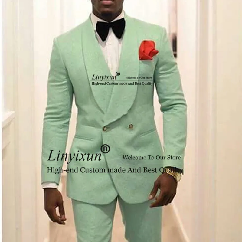 

Mint Green Slim Fit Mens Suits for Double Breasted Wedding Groom Tuxedo 2 Piece Jacket Pants Singer Prom Men Stage Clothes