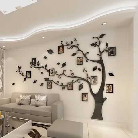 Акриловые 3d наклейки на стену, большие размеры, с кристаллами, стена с рамкой для фото, с изображением дерева, дивана, фона для телевизора, для гостиной