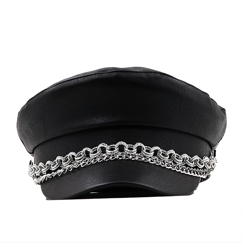 Женская осенне-зимняя шапка-берет из искусственной кожи в британском стиле
